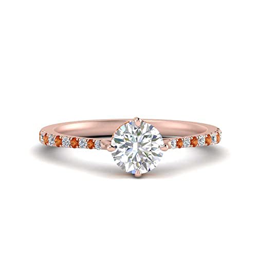 Image of Choose Your Gemstone Compass Point Under Halo Round Engagement Ring Rose Gold Plated Round Shape Side Stone Engagement Rings Lightweight Office Wear Everyday Gift Jewelry US Size 4 to 12