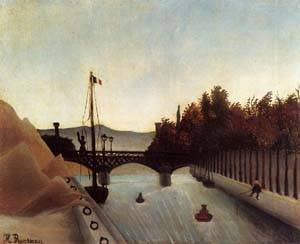 Tableau Footbridge at Passy de Henri Rousseau peinture huile salon élégant