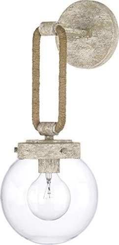 Capital Lighting 627412MS Beaufort Coastal Bohemian Clear Glass Orb Wall Sconce with Natural Jute Accents, 1-Light 100 Watt, 18" H x 7" W, Mystic Sand