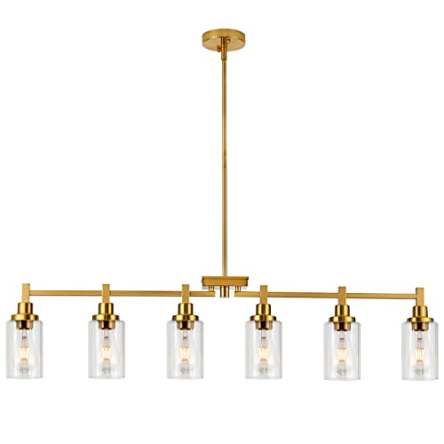 Acaner 6-Lights Kitchen Island Lighting, Dining Room Chandelier Light Fixtures Over Table, 44.8" Modern Farmhouse Linear Chandeliers Brushed Brass Ceiling Hanging For Living Room Bar Restaurant #TOP5