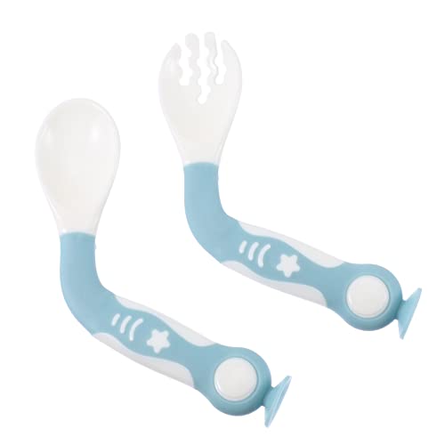VICASKY 1Set Flexional Spoon Fork Utensils for Self Feeding Safe Easy to Clean Adorable Design for Food Fine Motor Skill Development