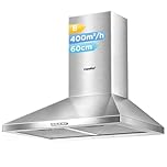 COMFEE' 60 cm Chimney Cooker Hood Stainless Steel Extractor Hood with LED and Recirculating & Ducting System Wall Mounted Range Hood 600 mm Extractor Fan - Silver KWH-PYRA17SS-60
