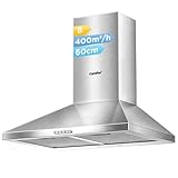 COMFEE' 60 cm Chimney Cooker Hood Stainless Steel Extractor Hood with LED and Recirculating & Ducting System Wall Mounted Range Hood 600 mm Extractor Fan - Silver KWH-PYRA17SS-60