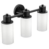Moen DN0763BL Iso 3-Light Dual-Mount Bath Bathroom Vanity Fixture with Frosted Glass, Matte Black