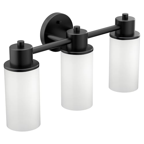 Image of Moen Matte Black Iso 3-Light Dual-Mount Bath Bathroom Vanity Fixture with Frosted Glass, DN0763BL