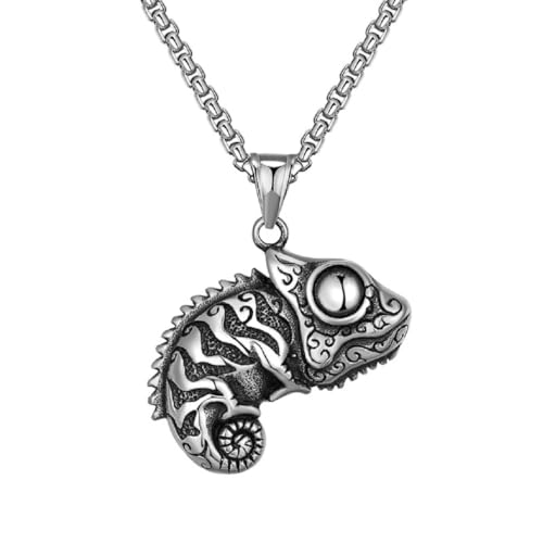 Fachoice Silver Lizard Pendant for Men Punk Gecko Necklace, Stylish Lizard Necklace Men’s Lizard Reptile Animal Jewelry Vintage Lizard Necklace Lizard Gecko Lovers Charm Necklace