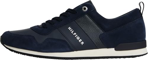 Tommy Hilfiger Herren Runner Sneaker Iconic Leather Suede Mix Runner Sportschuhe, Blau (Midnight), 43