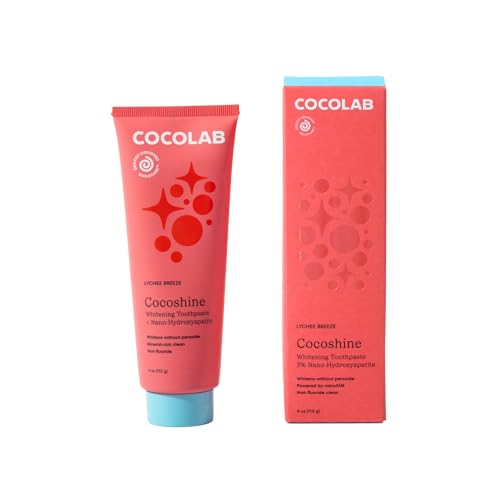 Cocoshine 15% Nano-Hydroxyapatite Formula Toothpaste by Cocolab Fluoride-Free with Xylitol & Coconut Oil Sensitive Teeth Whitening Formula for Adults & Kids Lychee Breeze 4 oz