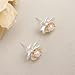 Jean Beau White Pearl Flower Stud Earrings for Women Cute 925 Sterling Silver Hypoallergenic Small CZ Floral Earrings Fashion Outfit Accessories Jewelry Gift