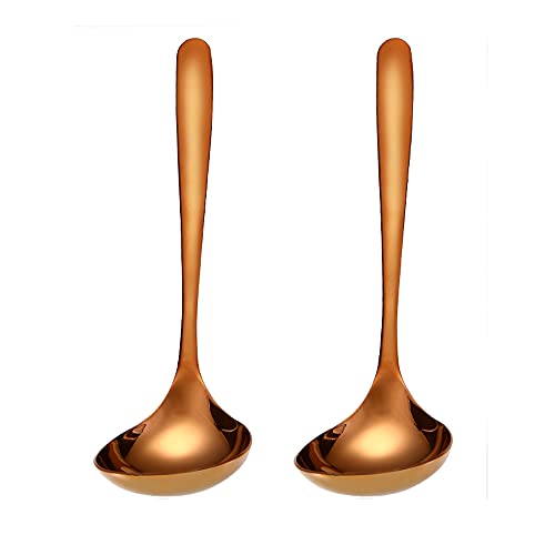 2-Piece Stainless Steel Gravy Soup Spoon Ladle Soup Small Ladle Heavy Duty Deep Soup Spoon Ramen Spoon (Rose Glod)