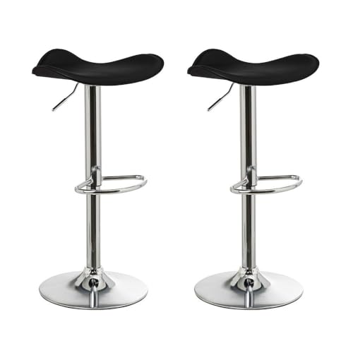 LOLAhome   Set de 2 Taburetes de Cocina Giratorios en 360°, Juego de Sillas de Bar Regulables en Altura de 73 a 83 cm, Estructura Metal y Reposapiés, Negros