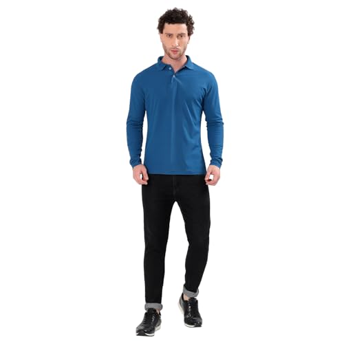Image of Men's Full Sleeve Collared Soild Color Casual Regular Fit T-Shirt
