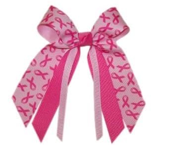 Small Breast Cancer Awareness Hair Bow with Streamers, Made in the USA, white Pony Band