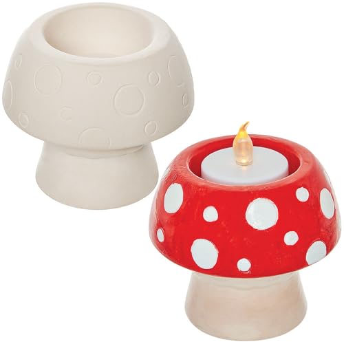 Baker Ross FN644 Toadstool Ceramic Tealight Holders – Pack of 2, Charming Woodland-Themed Autumn Decorative Holders