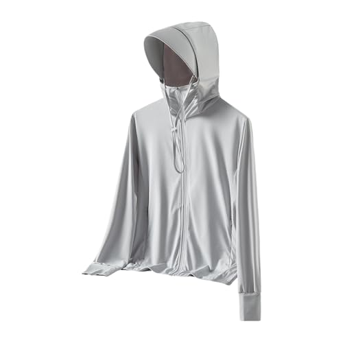 Sudadera con capucha gris 3XL deportiva con cremallera y proteccion solar para senderismo 4