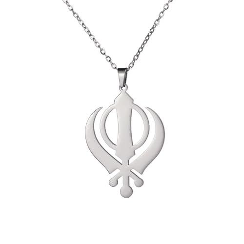 EUEAVAN Khanda Sikh épée symbole collier Sikh Kara disque pendentif sikhisme symbole religieux Sikh Khanda bijoux Punjabi épée Protection amulette femmes hommes (argent)
