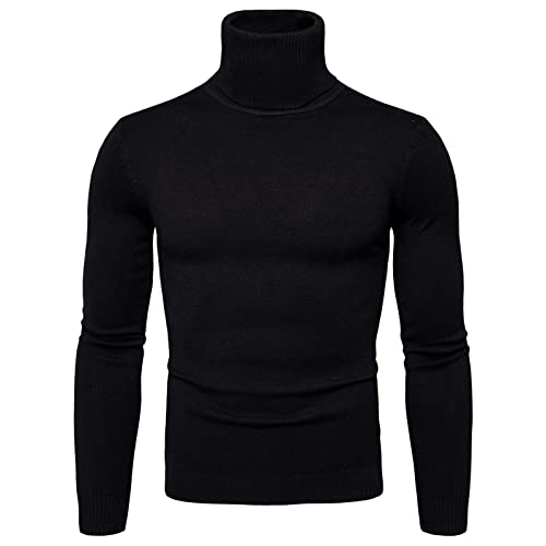 KINKOCCL Polo de cuello alto para hombre, casual, acanalado, ajustado, de punto, manga larga, casual, básico, cuello alto, cuello alto, cuello alto, 0A-negro, L