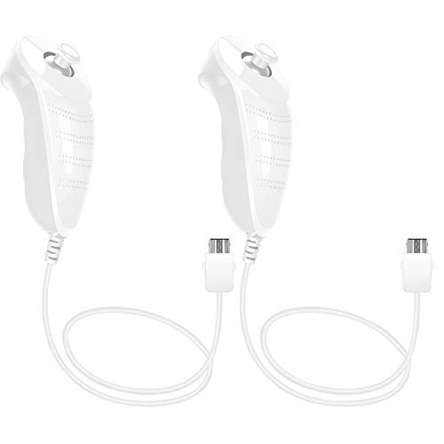 2 Pack Nunchuk Controllers for Wii, kosiwun Remote Wii Nunchuck Replacement Joystick Gamepad for Wii Wii U Video Console White