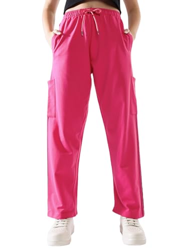 Image of High Star Women Solid Wide Leg High-Rise Casual Cotton Track Pants