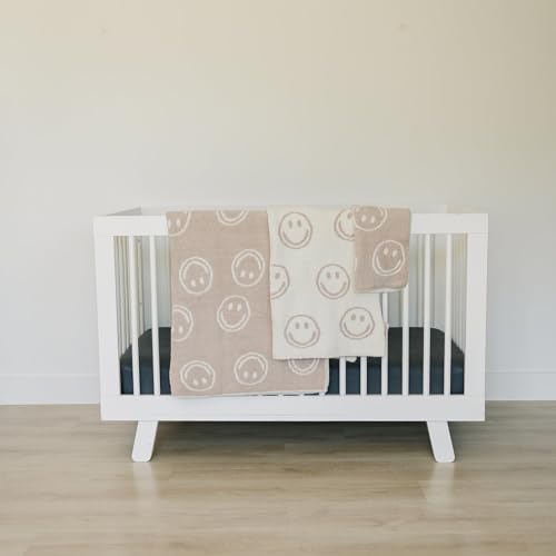Image of Mebie Baby Taupe Smiley Plush Lovey Blanket 15x20 - Soft, Lightweight, Breathable | Available in Two Sizes