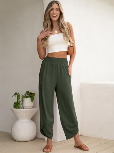 Image of ANRABESS Womens Wide Leg Palazzo Capri Pants 2026 Summer Casual High Waisted Barrel Lounge Flowy Cropped Beach Work Trousers