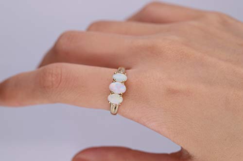 Gin & Grace 10K Yellow Gold Natural Ethiopian Opal Ring With Diamonds For Women | Ethically, Authentically & Organically Sourced (Oval) Shaped Opal Hand-Crafted Jewelry For Her | Opal Ring For Women #TOP3