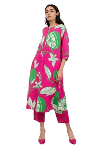 Costume ethnique traditionnel d'exception kurta brodé à la main en rayonne rose XL