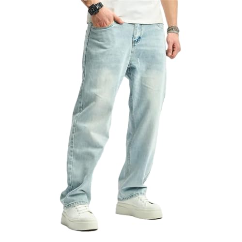 Men Loose Style Straight Jeans Trousers Street Male Solid Denim Pants for