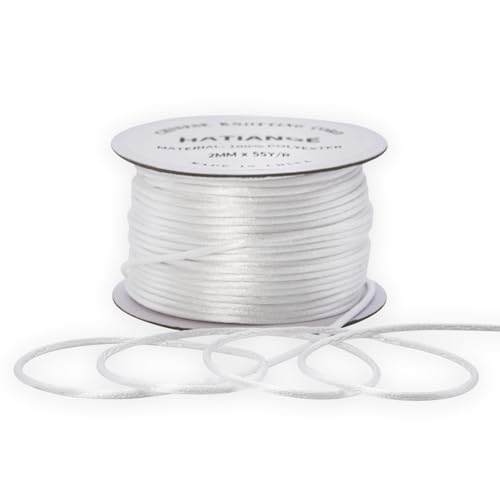 2mm Thick White Satin Rattail Cord String for Jewelry Making Bracelet Necklaces Beading Thread Macrame Chinese Knot Craft -55yards