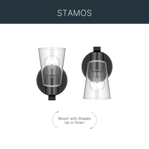 Image of Kichler Stamos 8 inch 1-Light Soft Modern Wall Sconce with Clear Glass in Black, (8 inch H x 5 inch W), 52437BKCLR