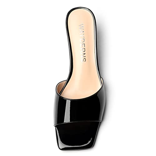 Wayderns Women's Black Square Toe Wedge Patent Low Heel 2 Inch Slip On Sandals Size 11 - Zapatos De Tacon Para Mujer #TOP2