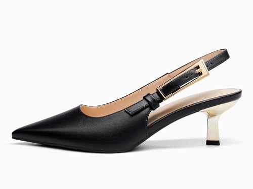 Image of Coutgo Womens Slingback Kitten Heels Closed Pointed Toe Pumps Buckle Strap Wedding Party Dress Shoes