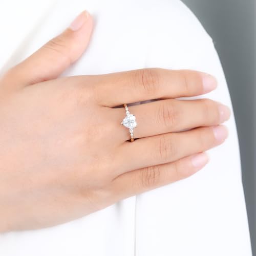 1CT Heart-shaped Moissanite Ring for Women Real Moissanite Engagement Ring Travel Wedding Bands for Women 925 Sterling Silver Ring Eternity Promise Rings for Her Wedding Rings Size 3-104
