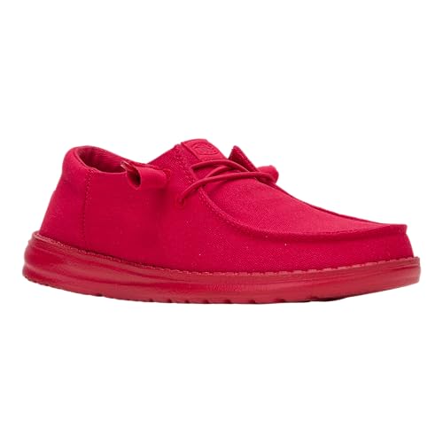 Image of HEYDUDE Wendy Funk Mono Canvas Varsity Red Womens Shoes, Slip-on Loafers, Comfortable & Light-Weigh