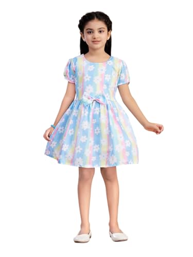Image of Aarika Girls Casual Wear Blue Colour Floral Print Cotton Frock