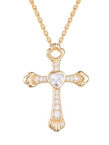 FWM Moissanite and Created Genuine Sapphire/Ruby/Emerald Cross Necklace for Women Men, Solid 925 Sterling Silver, 16”/18”/20” Adjustable, Christian Anniversary Birthday Jewelry