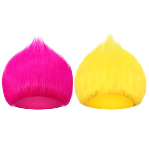 Image of Geyoga 2 Pcs Funny Wig Crazy Hair for Halloween Party,Rose Red, Yellow