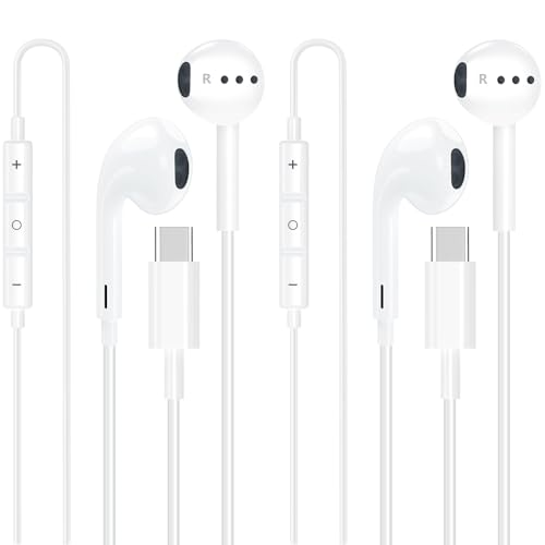 esbeecables USB C Headphones Wired, 2 Pack Type C Earphones with Mic & Remote Control, Noise Cancelling in-Ear Earbuds, Compatible for iPhone 17/16/15 Pro Max, Samsung S25, iPad, MacBook, Pixel & More