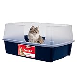 IRIS USA XX-Large Side Entry Cat Litter Box, Open Top Extra Large Litter Box for Big Cats and Multi-Cat Households, High Sided Scatter Shield, Easy to Clean, 30" L x 20" W x 14" H, Navy