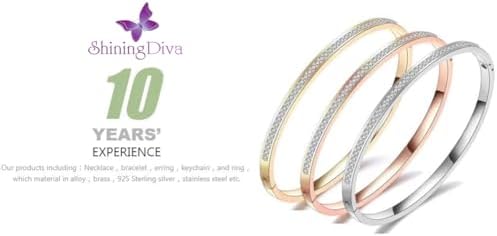 Shining Diva Fashion 18K Gold Plated Stainless Steel Openable Crystal Bracelet | Cuff Bangle | Friendship Couple Wedding Gifts for Mother Sister Wife Girlfriend | Anti Tarnish Jewellery