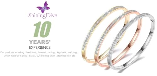 Shining Diva Fashion 18K Gold Plated Stainless Steel Openable Crystal Bracelet | Cuff Bangle | Friendship Couple Wedding Gifts for Mother Sister Wife Girlfriend | Anti Tarnish Jewellery