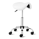 OmySalon Saddle Stool Rolling Chair,Adjustable Hydraulic Stool,Ergonomic Esthetician Chair with Swivel Wheels for Kitchen, Salon, Spa, Tattoo, Pedicure, Massage,White
