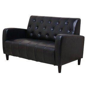 ミッドセンチュリー風 黒 合成皮革ソファ