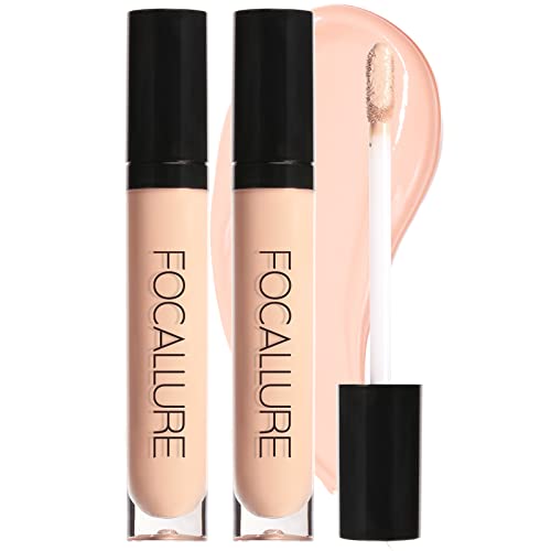 Focallure 2PCS Matte Concealer Makeup,Full Coverage Concealer and Corrector,Waterproof Long Lasting Liquid Concealer for Under Eye Dark Circles,Medium Honey,0.42 Fl Oz