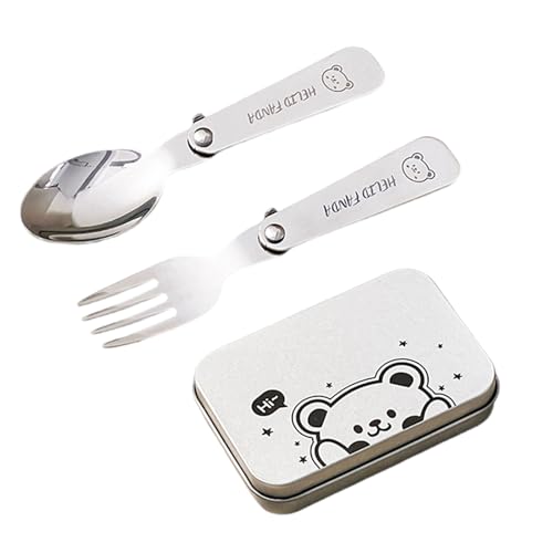 Juego de cubiertos plegables de viaje y camping, utensilios portátiles, tenedor de metal, cuchara para exteriores, apto para lavavajillas, vajilla plegable de acero inoxidable