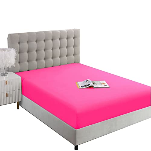 Image of Ghooss Full Size Fitted Sheet,Hotel Quality Bedding Fitted Sheet Deep Pocket up to 14 Inch,Wrinkle and Fade Resistant,1 Piece,Hot Pink