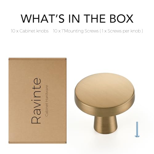 Image of Ravinte 10 Pack Single Hole Round Cabinet Knobs and Pulls - Champagne Bronze Kitchen Drawer Hardware