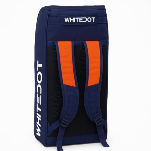Image of WHITEDOT Winged Cricket Duffle Kitbag, Navy Blue and Orange, Large Sports Backpack with Multiple Compartments, 70 cm