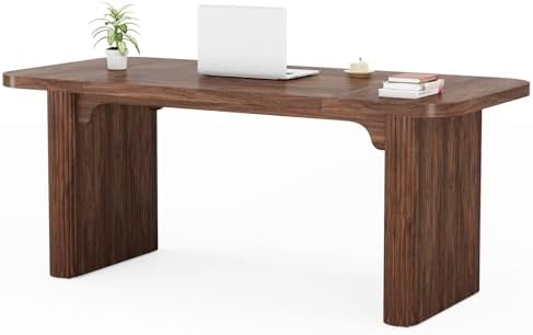 Tribesigns 62-Inch Rectangular Executive Computer Desk Large Modern Wood Writing Table with Double Pedestal for Home Office, Easy to Assemble, Chair Not Included (Brown)