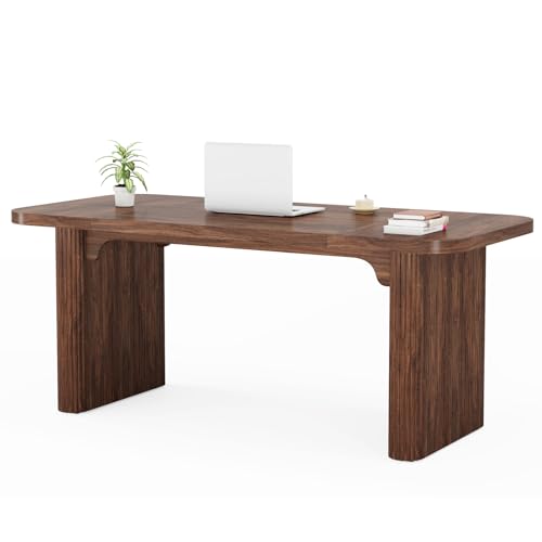 Tribesigns 62-Inch Rectangular Executive Computer Desk Large Modern Wood Writing Table with Double Pedestal for Home Office, Easy to Assemble, Chair Not Included (Brown)